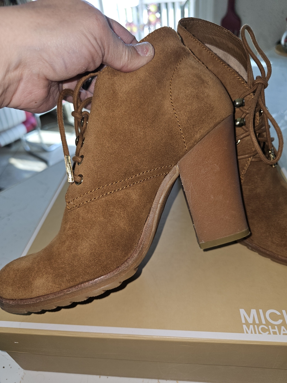 Michael Kors Cognac Suede Lace-Up High Heel Booties - Picture 5 of 14